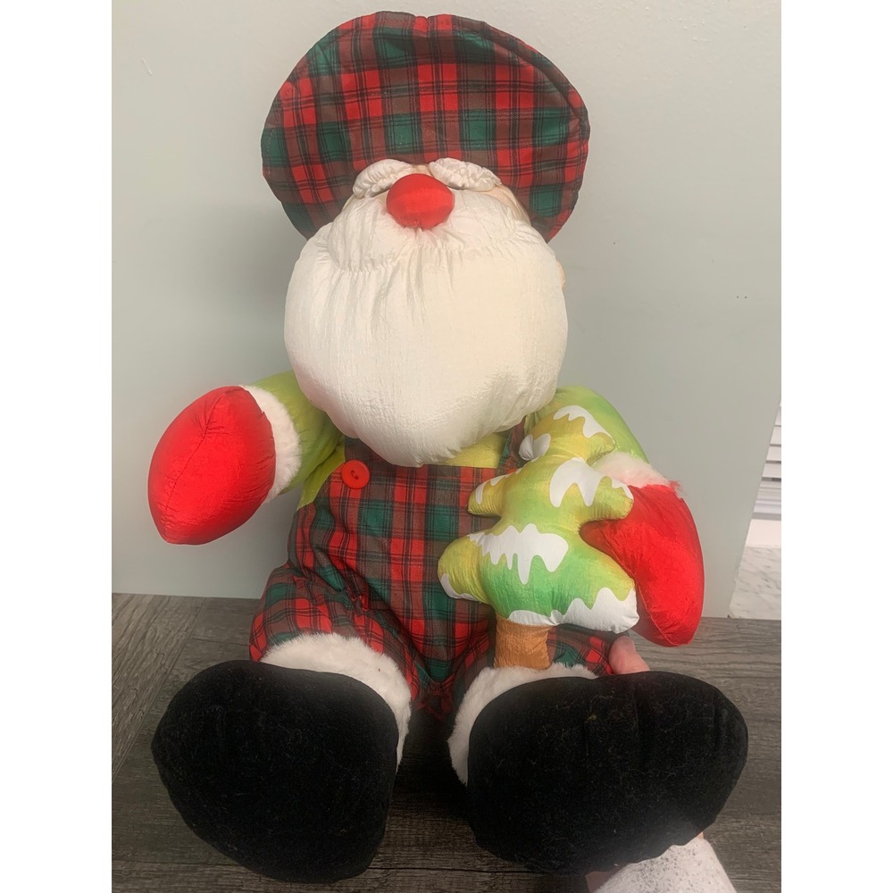 Vintage Trendmasters Santa Claus Plush Doll Christmas‎ Plaid Hat Decor